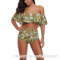 ACHICGIRL ACG High Waist Floral Print Flounce Off Shoulder Two-Piece Bikini Swimsuit Green B07PZX6921